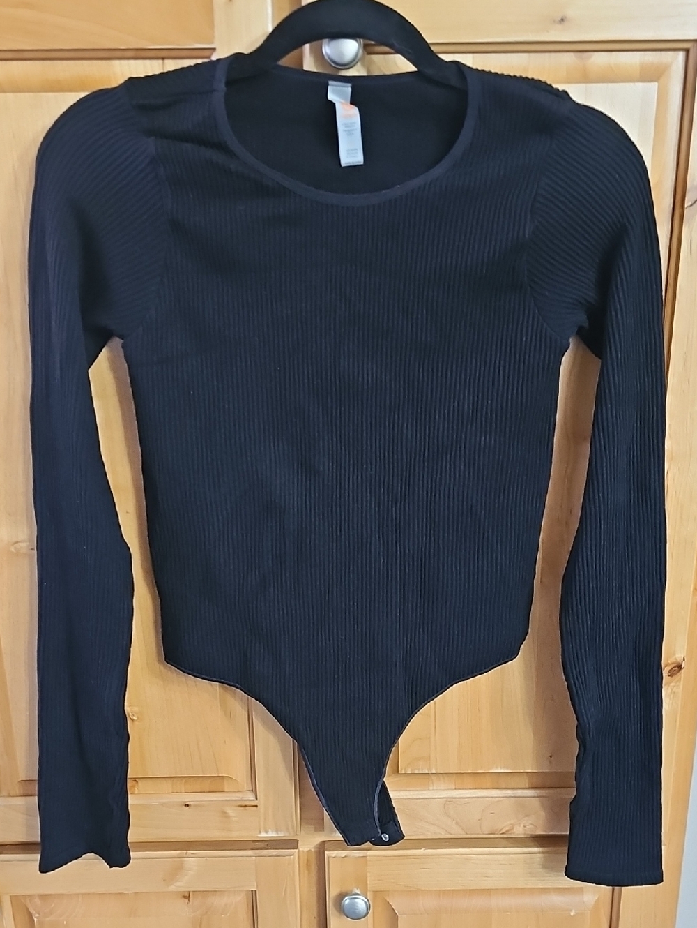 Women's Black Ribbed Long-Sleeve Bodysuit